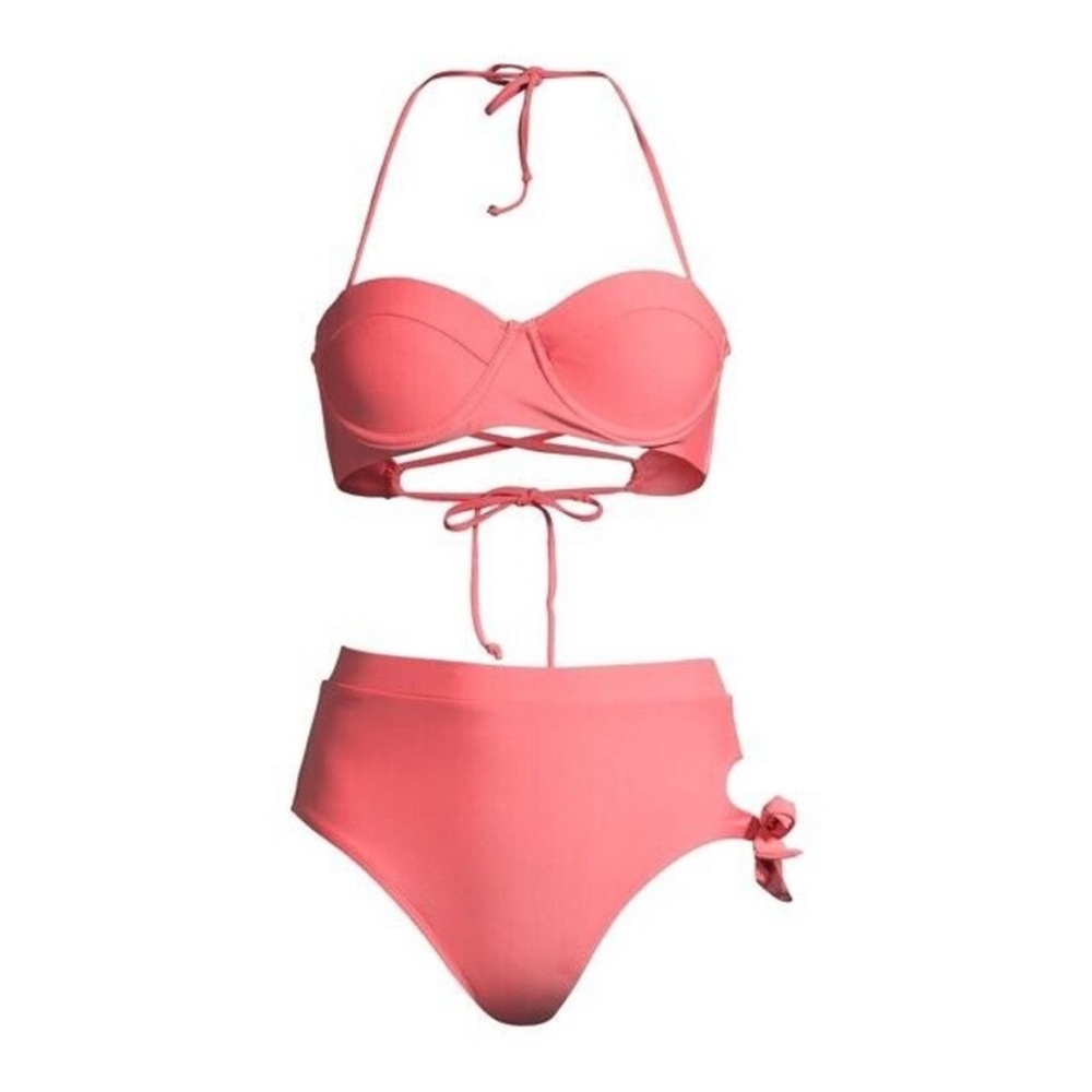 Juicy Couture Living Coral Bandeau Bikini Top & Cutout High- Waist Bottoms - Picture 3 of 8